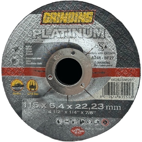 Disco  abrasivo  taglio  ferro  platinum  grinding - Mm  115x22,2  h.mm  6,4  centro depresso