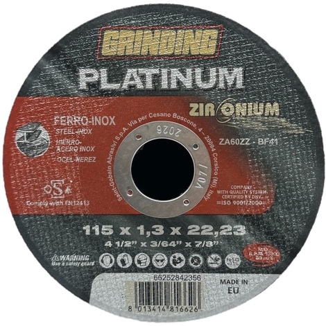 Disco  abrasivo  taglio  ferro  platinum  grinding - Mm  115x22,2  h.mm  1,3  piano