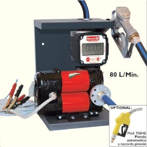 ELETTROPOMPA DIESEL 12V 80LT/MIN COMPLETA + CONTALITRI ELETTRONICO