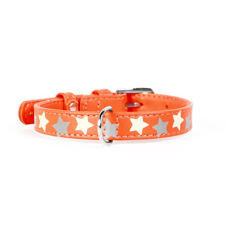 Collare stelle 20mm 30-39cm arancio catarifrangente in pelle