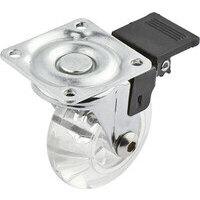 Ruota a forcella girevole trasparente + fermo - A/zincr/gomma trasparente d.mm 50x21 p.mm 42x42