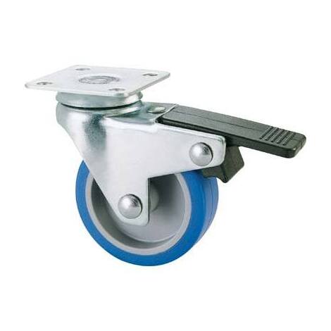 Ruota  a  forcella  girevole    +  fermo  221bis  avo - A/zincr/gomma  blu  p.mm  40x40  d.mm  40x18
