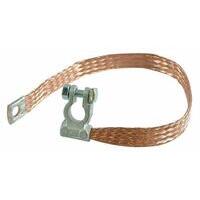 Treccia di massa flessibile in rame con morsetto in ottone, polarità negativa sezione 25 mm² lunghezza 400 mm occhiello Ø 10,5 mm