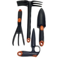 Set attrezzi da giardino in plastica in 4 pezzi trapiantatore, zappetta, rastrello e foraterra