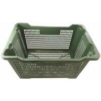 Cassetta multiuso impilabile aperta, colore verde, per la raccolta di frutta, verdura e olive. Dimensioni 55x36x31 cm, capacità 40 litri.