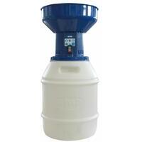 Elettromulino Magico 1,6 hp con tramoggia da 17 Lt e bidone da 50 Lt. Produzione oraria 30-210 Kg/h. Fornito con 4 setacci facilmente sostituibili.