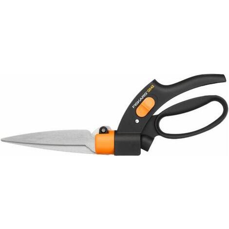 Fiskars Cesoie per erba, Lame rotanti, Meccanismo anti-blocco Servo-System, Lunghezza: 32 cm, Lame in acciaio/Impugnature in plastica, Nero/Arancione, GS42, 1000589