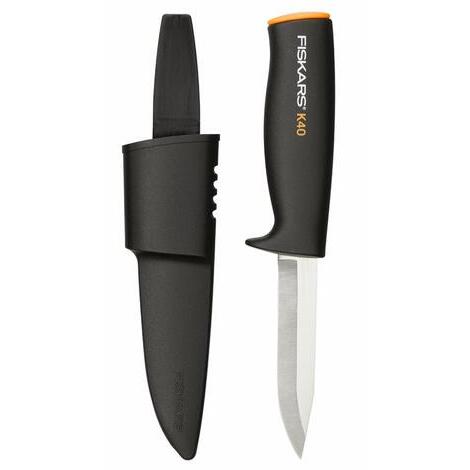 Fiskars Coltello universale da giardino a outdoor, Fodero in plastica incluso, Lunghezza: 22,5 cm, Nero/Arancione, K40, 1001622