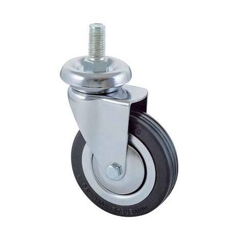 Ruota  a  forcella  girevole  perno  filettato  155b  avo - A/cromato/gomma  nera  d.mm  100x24  f.ma  12x30