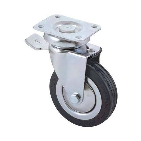 Ruota  a  forcella  girevole  +  fermo  155bis  avo - A/cromato/gomma  nera  d.mm  100x24  p.mm  90x70
