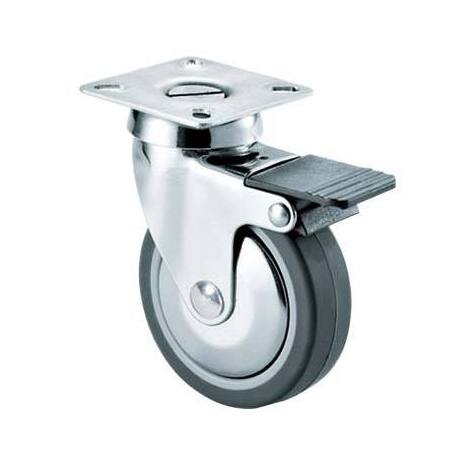Ruota  a  forcella  girevole  +  fermo  220cbis  avo - A/zincr/gomma  grigia  d.mm  60x23  p.mm  60x60