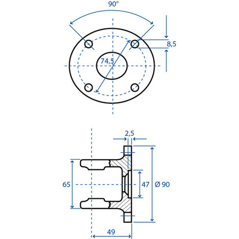 FORCELLA A FLANGIA T10 4 FORI INT.74,5