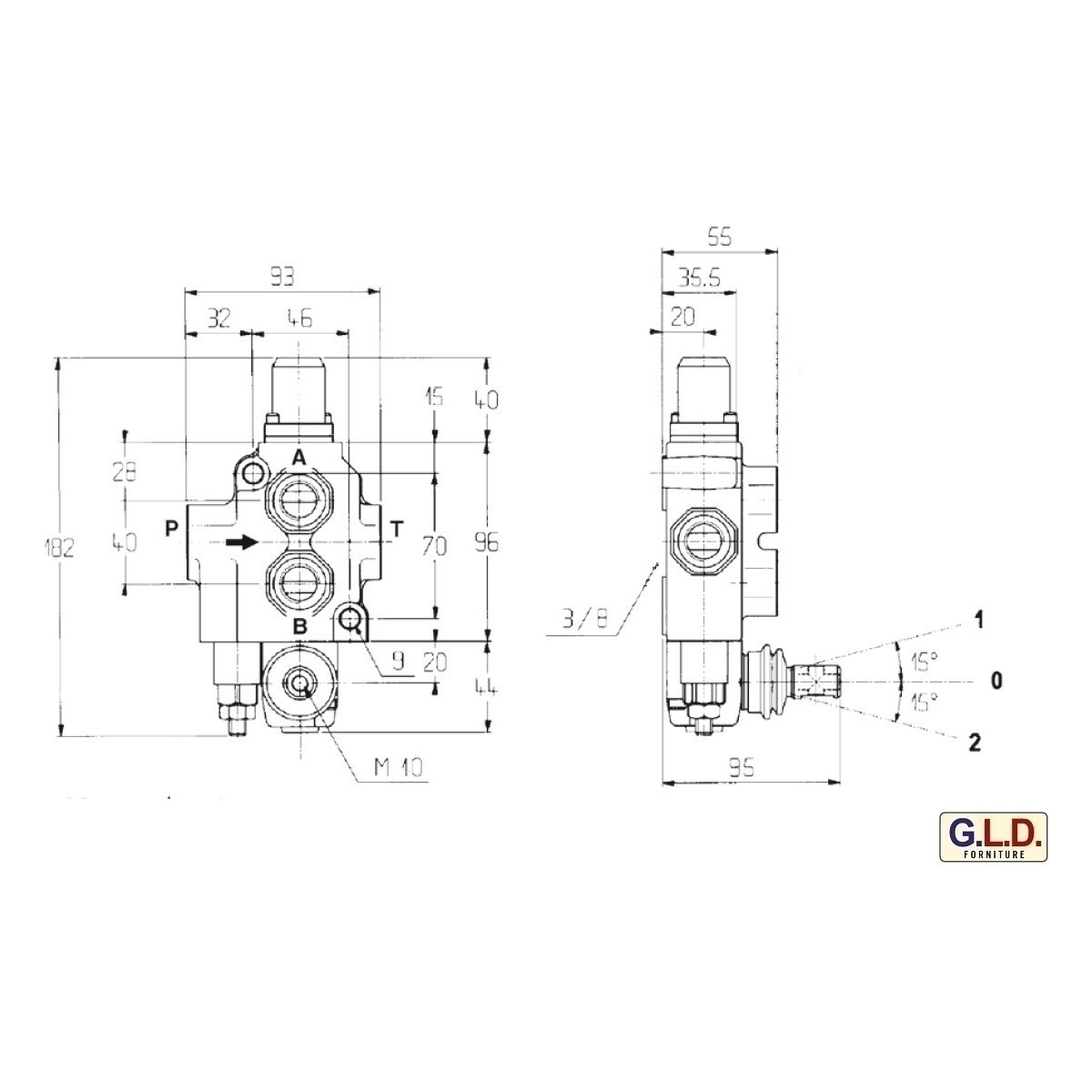 Distributore oleodinamico doppio effetto a 1 leva 3/8'' 40 Litri 180 bar  completo di innesti rapidi e tappi giallo e rosso 00123643