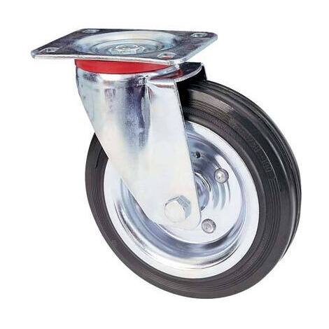 Ruota  a  forcella  girevole  80  avo - A/zincr/gomma  nera  d.mm  140x40  p.mm  100x85