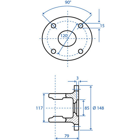 FORCELLA A FLANGIA T80 4 FORI INT.120