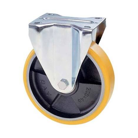 Ruota  a  forcella  su  piastra  22a  avo - A/zincr/pol.gial  d/ghisa  d.mm  200x40  p.mm  140x110