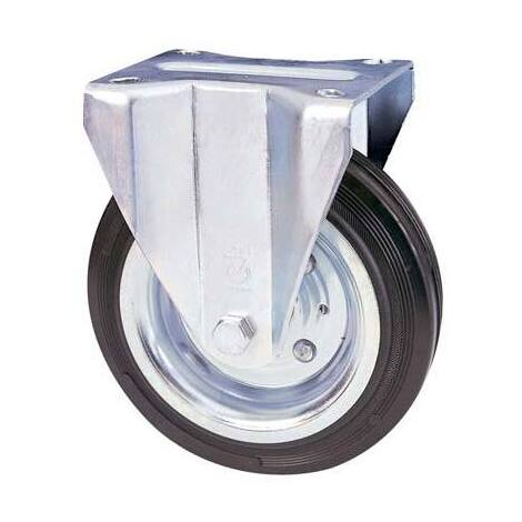 Ruota  a  forcella  su  piastra  80a  avo - A/zincr/gomma  nera  d.mm  150x40  p.mm  115x85