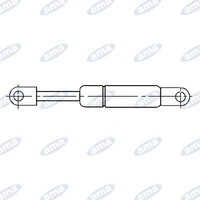 Molla a gas estensione massima 225 mm 150N, corsa 75 mm, asta 8 mm tubo 18 mm, terminali ad occhiello 6 mm