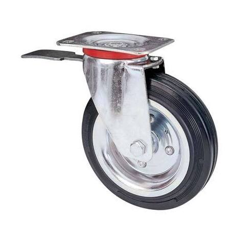 Ruota  a  forcella  girevole  +  fermo  80bis  avo - A/zincr/gomma  nera  d.mm  180x50  p.mm  140x110