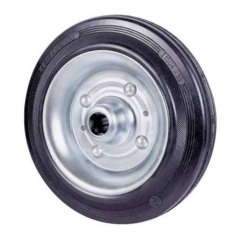 Ruota  gomma  nera  112  avo - Disco  acciaio  +  cuscinetti  a  rulli  d.mm  180x50
