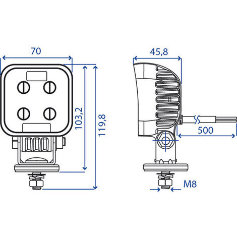 FARO LAVORO A LED (CREE) 145X122MM 10-30V 50W 4500LM Articoli per  l'agricoltura