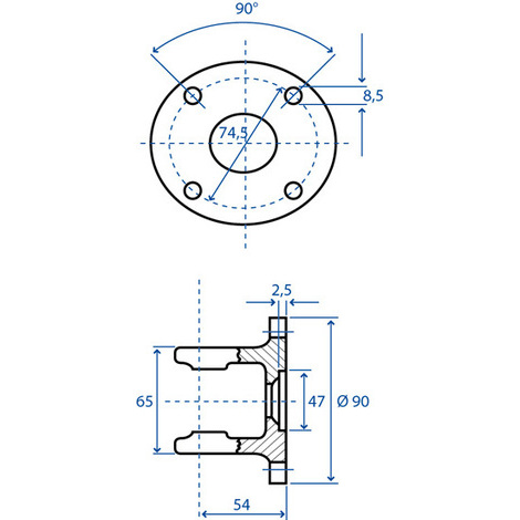 FORCELLA A FLANGIA T20 4 FORI INT.74,5