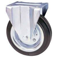 Ruota a forcella su piastra 80a avo - A/zincr/gomma nera d.mm 200x50 p.mm 140x110