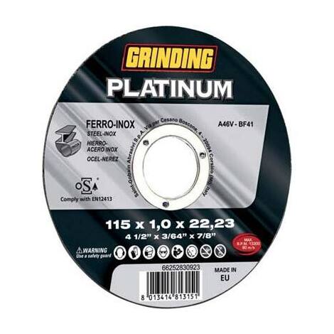 Disco  abrasivo  taglio  ferro  platinum  grinding - Mm  115x22,2  h.mm  1,6  piano