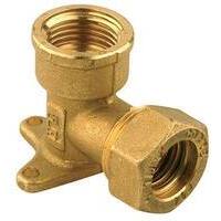 Gomito stringitubo filetto femmina + staffa x rame - Ottone mm 14x1/2f