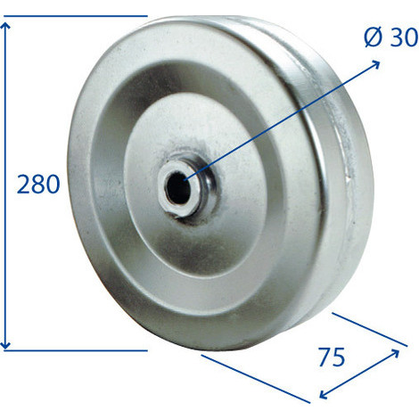 RUOTA IN LAMIERA C/BOCCOLA 280X75 D.30