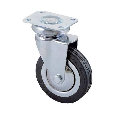 Ruota  a  forcella  girevole  155  avo - A/cromato/gomma  nera  d.mm    80x23  p.mm  64x50