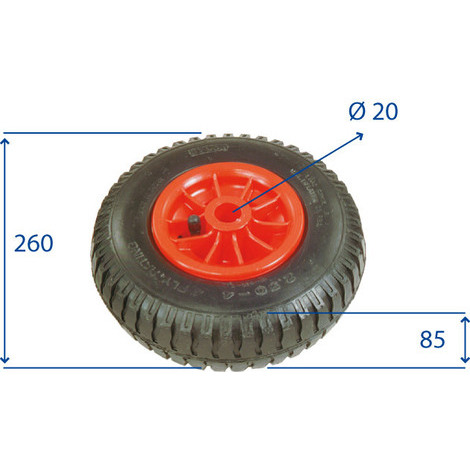 RUOTA PNEUMATICA 260X85 D.20 PORT.100KG