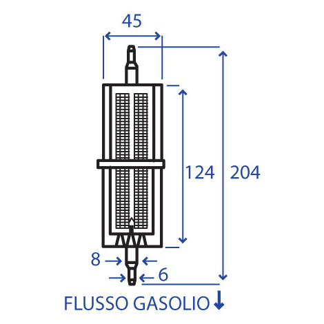 PREFILTRO GASOLIO UNIV.TIPO LUNGO 204X45