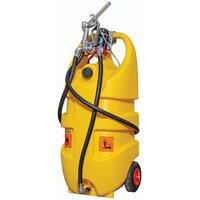 Contenitori mobili in polietilene per trasporto ideali per il rifornimento di piccoli veicoli operativi e mezzi leggeri o da diporto. Capacità 110Lt, . Pompa rotativa manuale in alluminio per gasolio con pistola manuale e 3 mt di tubo Sono dotati di tap