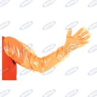 Guanto veterinario, colore arancione, lunghezza 900mm. Scatola da 100pz