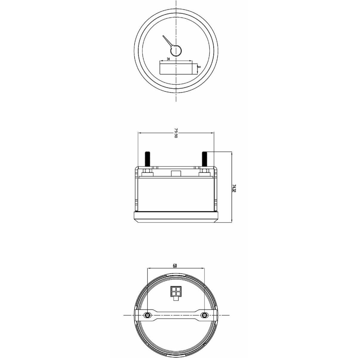 Contagiri con contaore a LCD analogico 10-32V con tecnologia stepper motor  4000 rpm con illuminazione bianca a LED e arancione per il contaore. Dima di  foratura Ø 100,5 mm, IP65 sulla parte